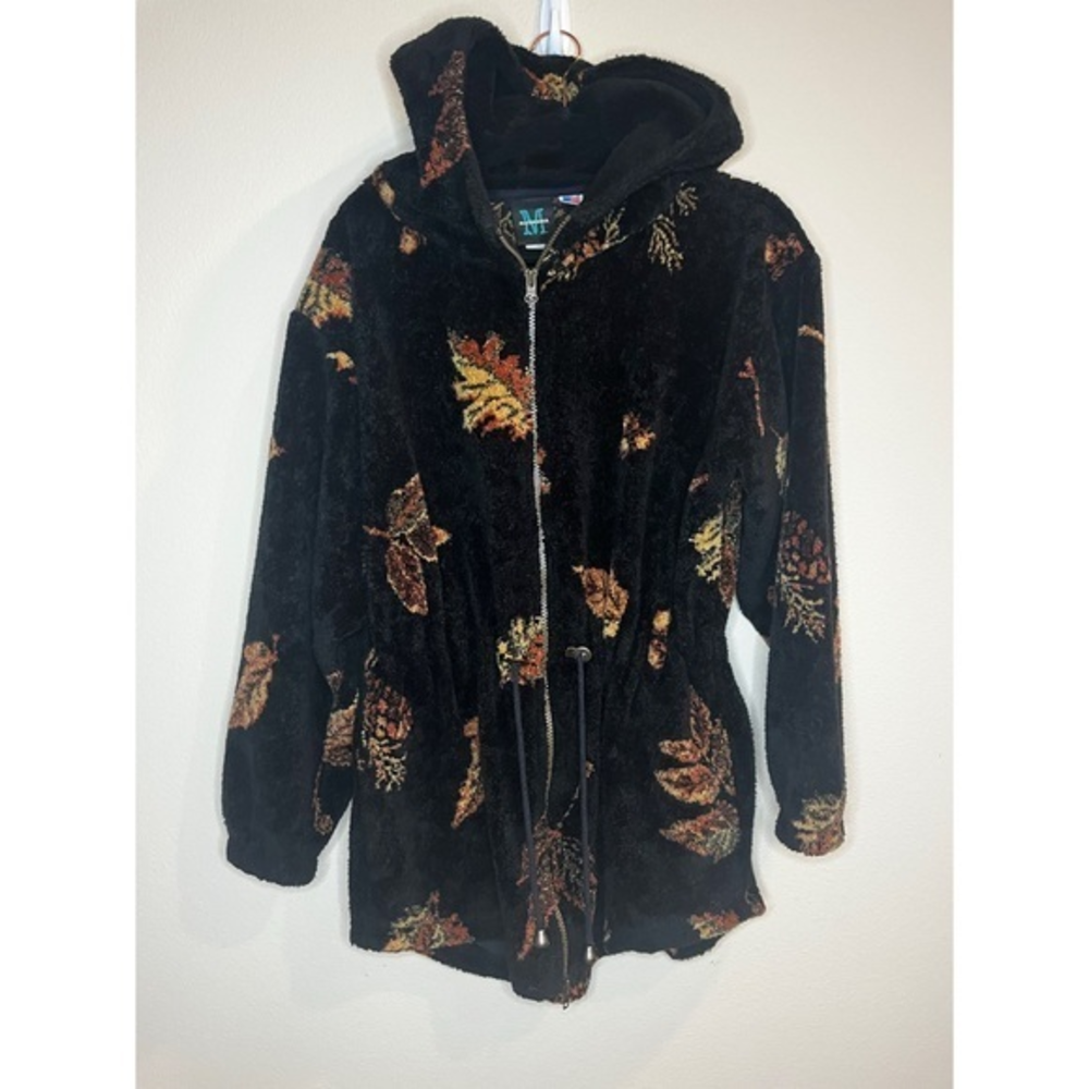 Mazmania 1990s Vintage Autumn Leaves Hooded Zip Up Jacket Size Small